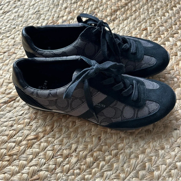 COACH Jacquard Black Suede Kelson Lace Up Sneakers Outline Signature / Size 8.5 - Picture 7 of 12